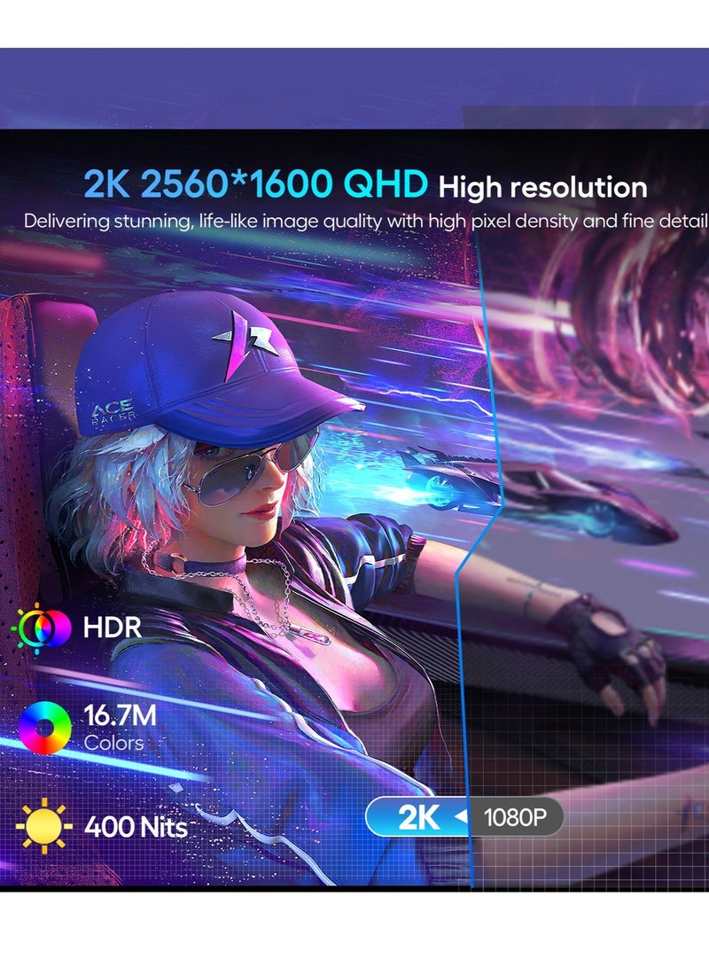 أوبيرفكت شاشة محمولة من UPERFECT مقاس 18 بوصة 144 هرتز 2560*1600P QHD IPS IHD IPS USB C ومنفذ HDMI صغير للشاشة الثانية للكمبيوتر المحمول/الهاتف/وحدة التحكم في الألعاب، قابلة للتركيب VESA - Image 2